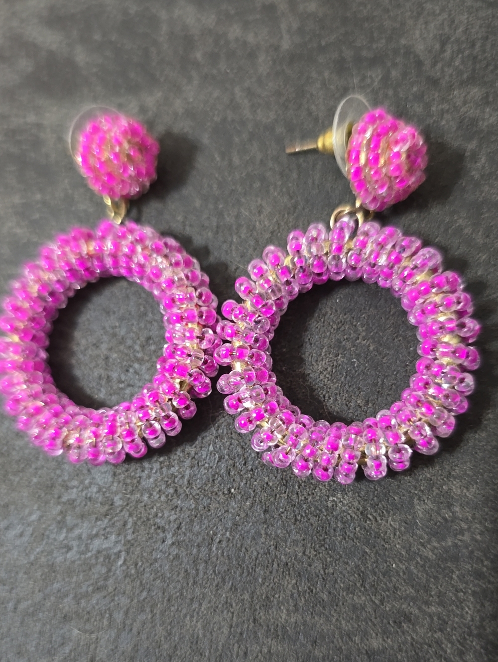 Handcrafted Pink Beaded Hoop Earrings